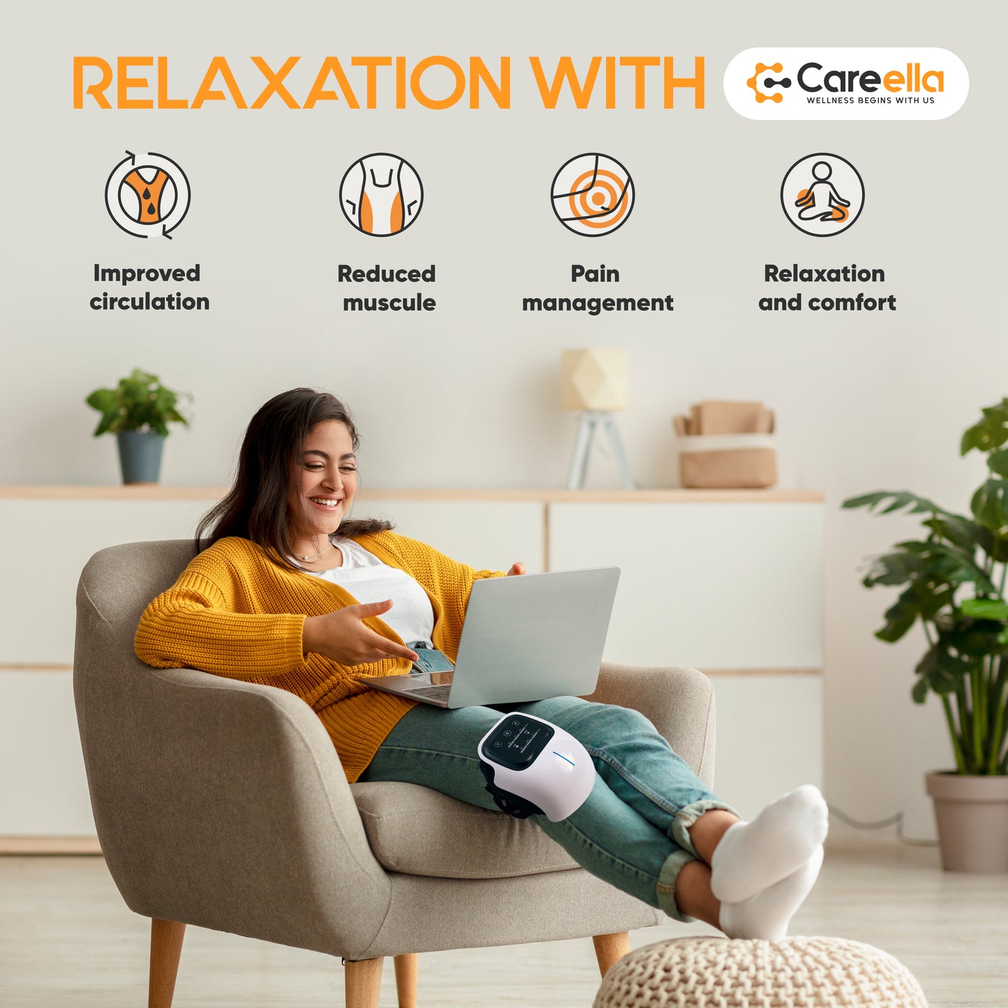 Careella Wireless Knee Massager with Heat and Red Light - Knee Heating Pad for Knee Pain - Vibration Knee Pain Relief - Heating Pad for Knees - Portable & Easy-to-Use Knee Therapy Equipment FDM Size Large