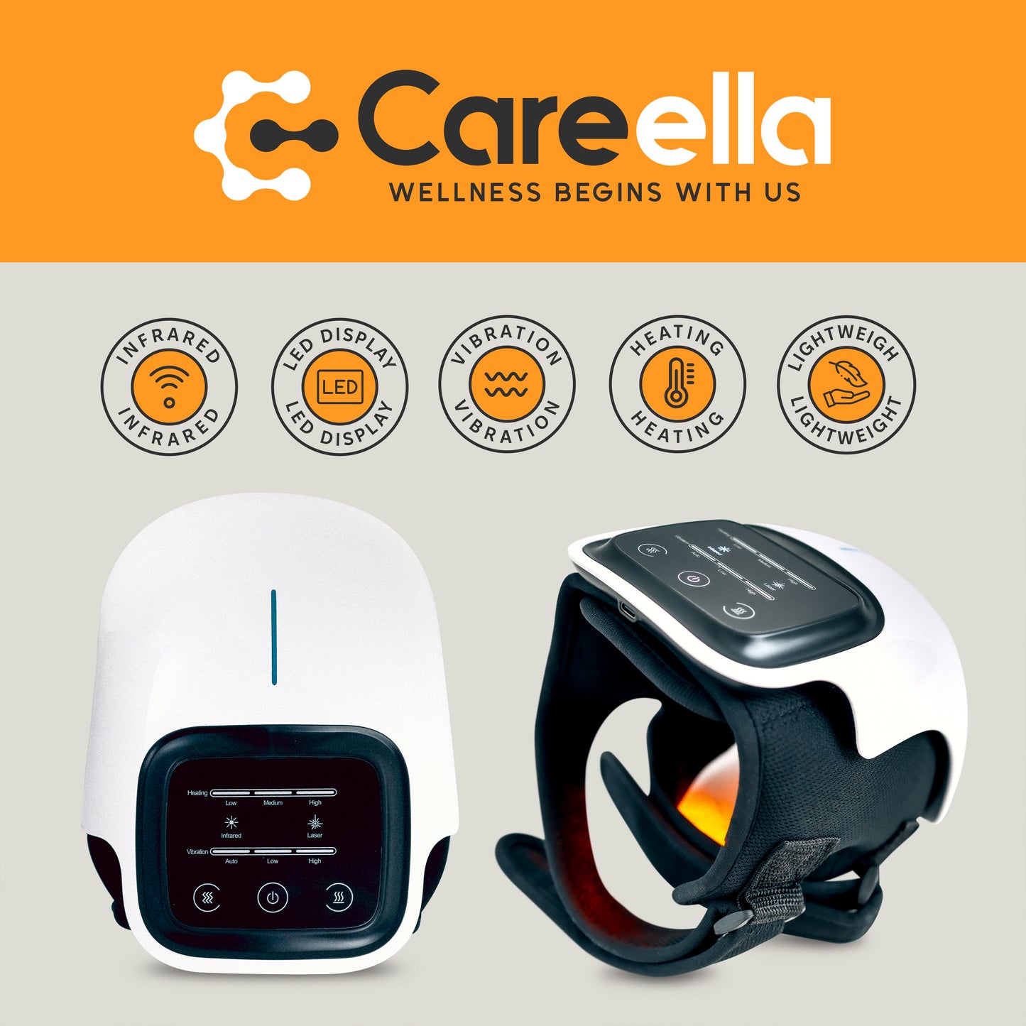 Careella Wireless Knee Massager with Heat and Red Light - Knee Heating Pad for Knee Pain - Vibration Knee Pain Relief - Heating Pad for Knees - Portable & Easy-to-Use Knee Therapy Equipment FDM Size Large